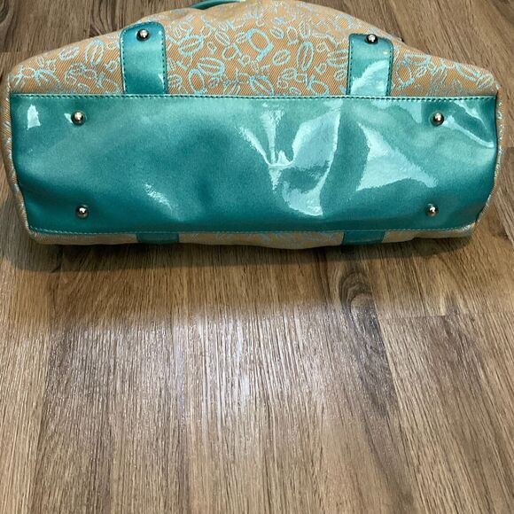 Bebe Purse Bag Handbag Tote Vintage Large Blue Khaki Logo - Picture 6 of 16